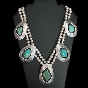 🟩SALE🟩 HUGE Navajo Robin Wood Sterling Silver Turquoise Chunk Station Necklace